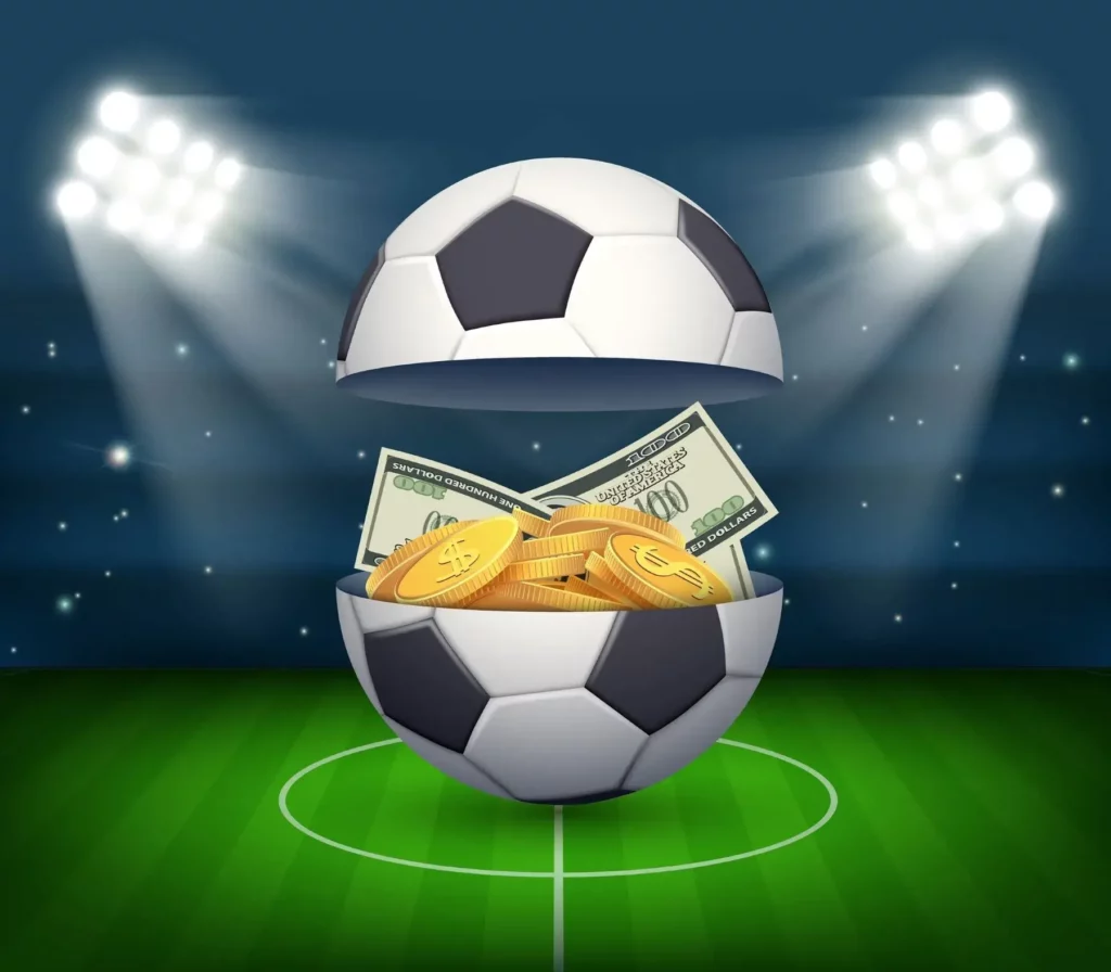 geöffneter Fußball, in dem sich Münzen und Geldscheine befinden