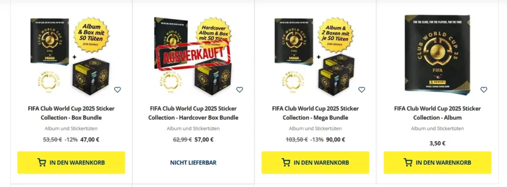 Panini Produkte der Klub WM 2025 Sticker-Kollektion